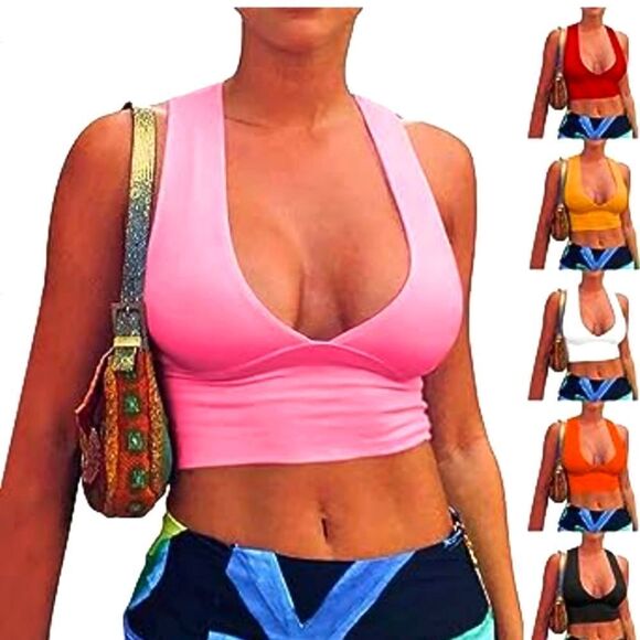 Summer Tops for Women Small Sleeveless Crop Tops Summer Ribbed Knit Seamless New - Picture 1 of 4